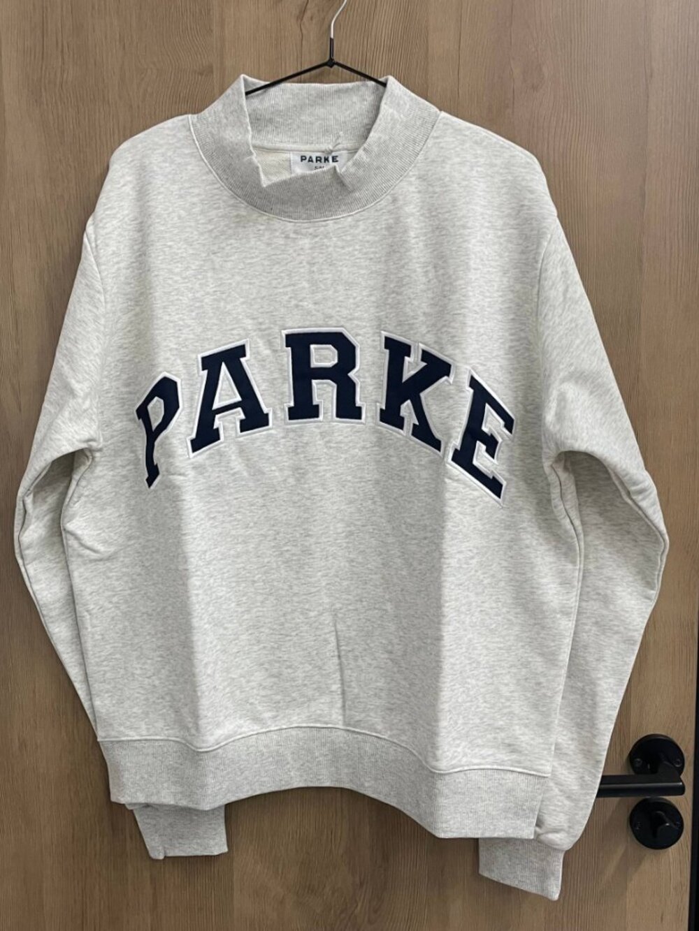 Parke Heather Gray Navy Mock Neck Varsity Sweatshirt